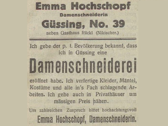 Gssing, Damenschneiderin Emma Hochshopf, 03.04.1932