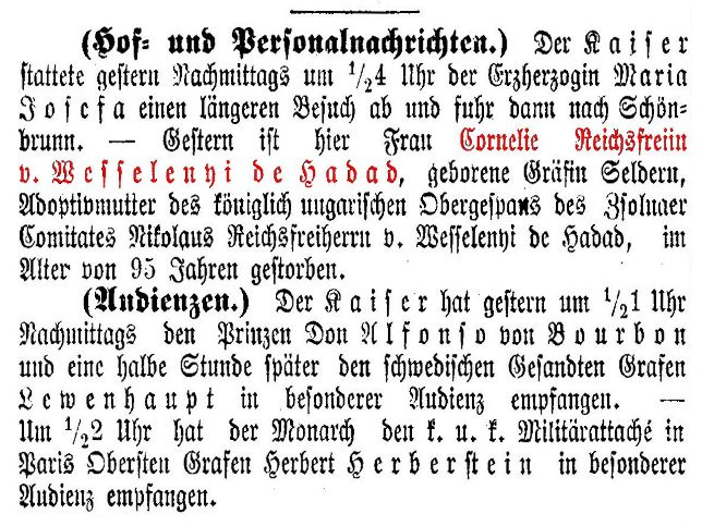 Kornelia (Cornelie) Reichsfreiin Wesselenyi de Hadad