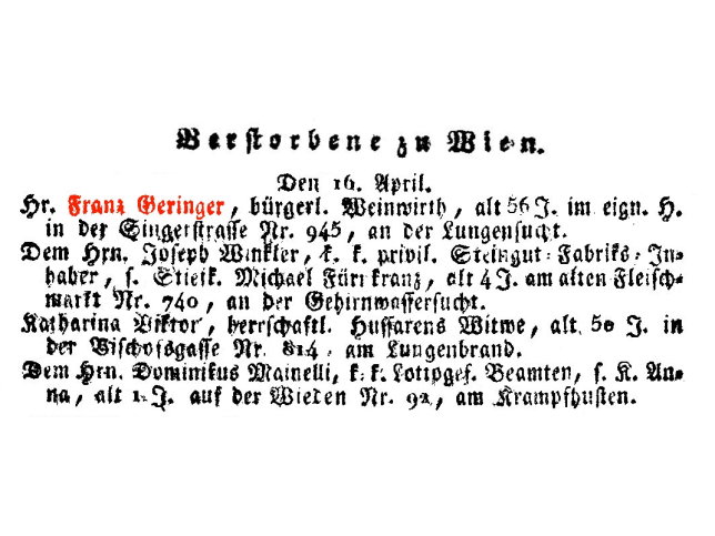 Franz Geringer, Gastwirt