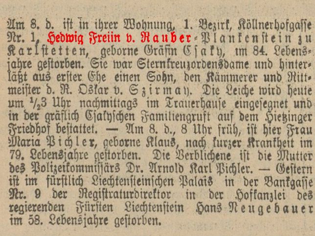 Baronin Hedwig Rauber von Plankenstein und Karlstetten