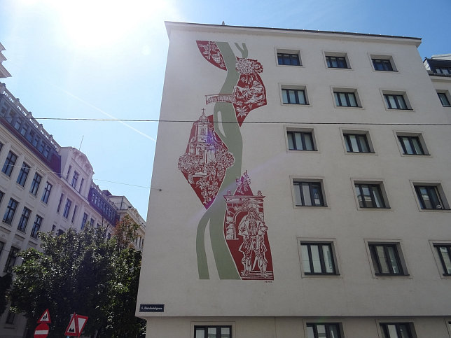 Sgraffito mit Darstellungen aus der Geschichte Gumpendorf von Rudolf Heinz Keppel