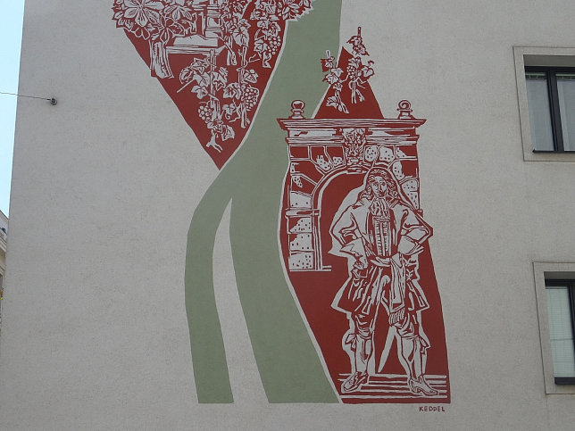 Sgraffito mit Darstellungen aus der Geschichte Gumpendorf von Rudolf Heinz Keppel