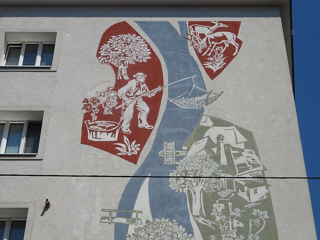 Sgraffito mit Darstellungen aus der Geschichte Gumpendorf von Rudolf Heinz Keppel
